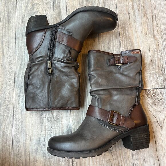 Pikolinos Boots Le Mans EU 36 US 5.5 Calfskin Gray Brown Buckle 838-9233 $249 - Picture 1 of 7